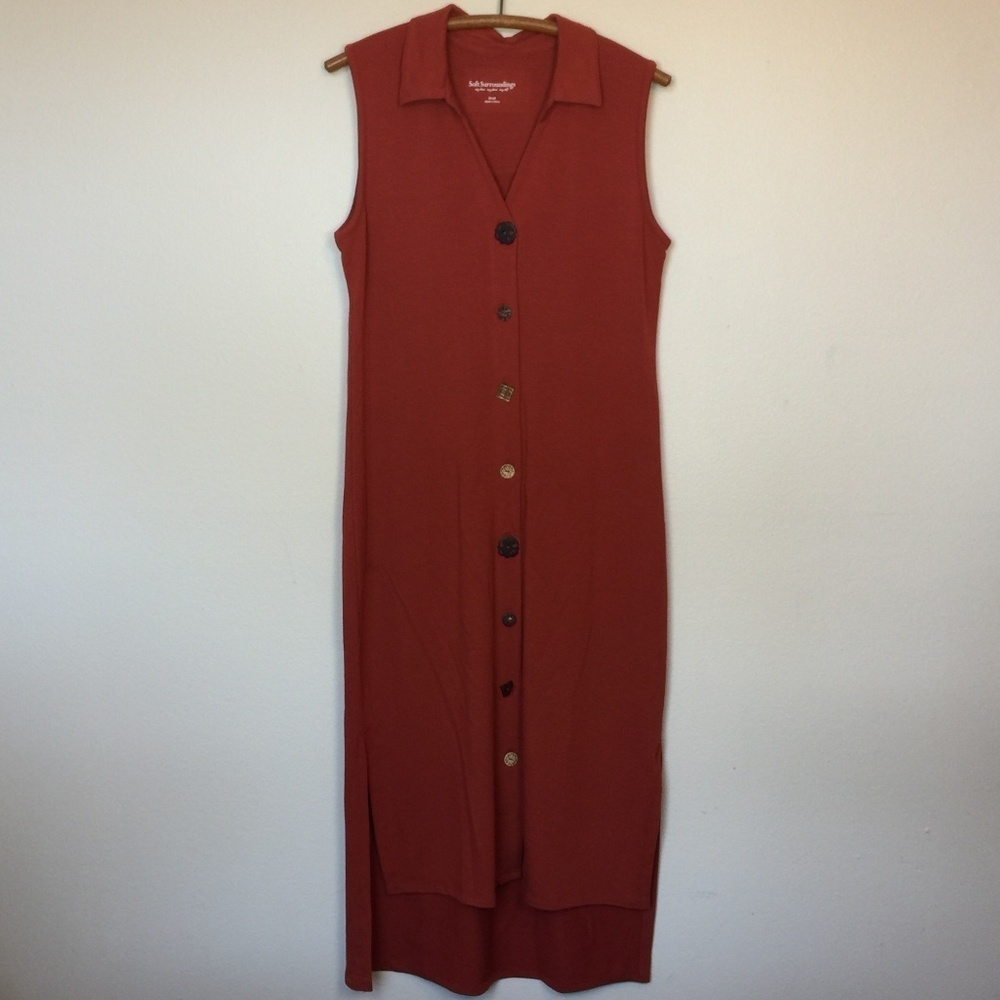 Soft Surroundings Rust Front Button Maxi Dress S - image 1